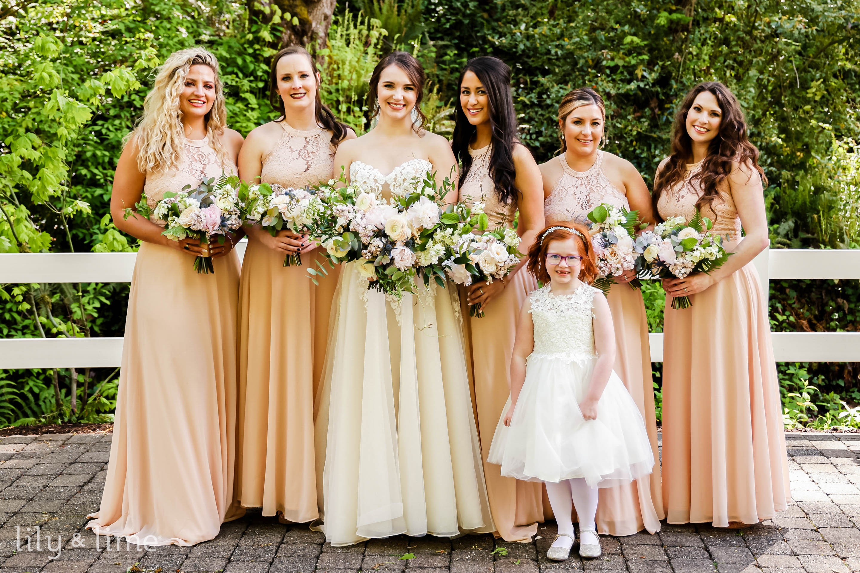 Champagne and Blush Wedding Dress Bridesmaids