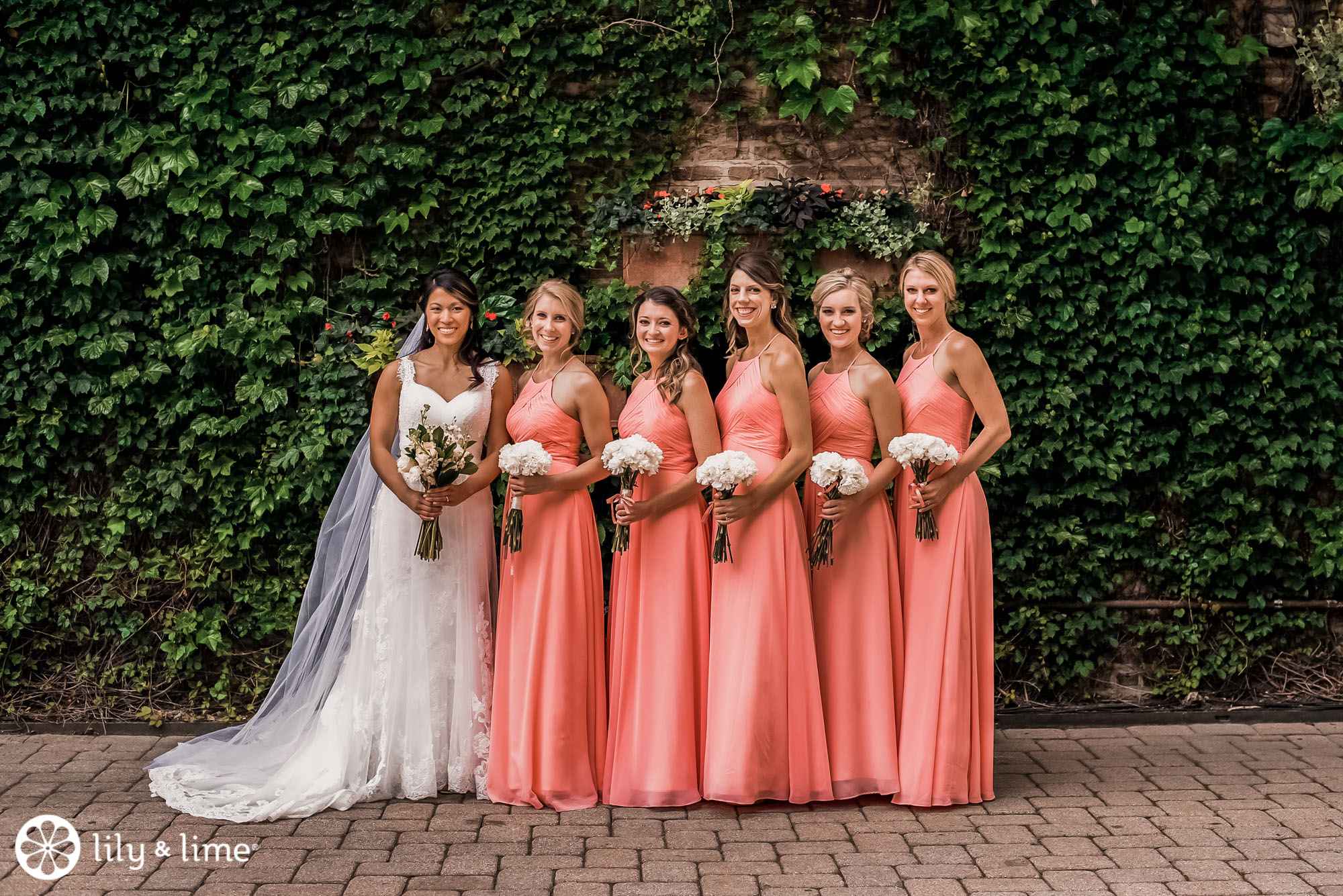 Bright coral bridesmaid dresses online